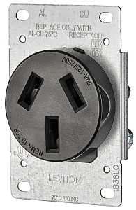 Leviton R20-05206-S10 Electrical Receptacle, Flush Mounting, 3 -Pole, 125/250 V, 50 A, NEMA: NEMA 10-50R, Black