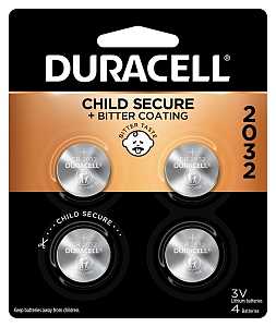 Duracell DL2032B4PK Button Cell Battery, 3 V Battery, 210 mAh, 2032 Battery, Lithium