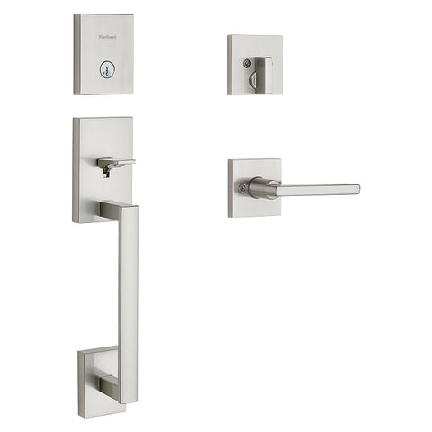 Kwikset San Clemente Series 818SCEXHFL 15 SMT Handleset, 1 Grade, Steel, Satin Nickel, 2-3/8, 2-3/4 in Backset