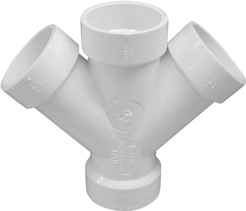 IPEX 192352 DWV Double Pipe Wye, 2 in, Hub, PVC, White, SCH 40