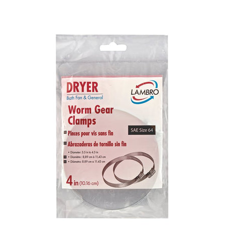 Lambro 2841 Worm Gear Clamp, 4 in Duct, Clamping Range: 3-9/16 to 4-1/2 in, Steel, Zinc
