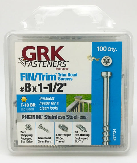GRK Fasteners 37724 Screw, 1-1/2 in L, Trim Head, Stainless Steel