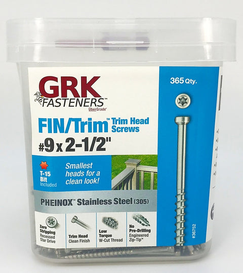 GRK Fasteners 36752 Screw, 2-1/2 in L, Trim Head, Stainless Steel