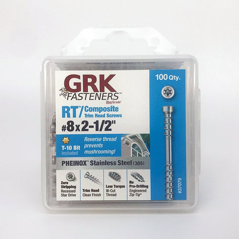 GRK Fasteners RT Series 37079 Screw, #8 Thread, 2-1/2 in L, Trim Head, Star Drive, Stainless Steel, 100 PK