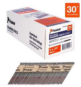 Paslode 657830 Series Framing Nail, Paper Tape Collation, 3 in L, Steel, Brite, Round Head