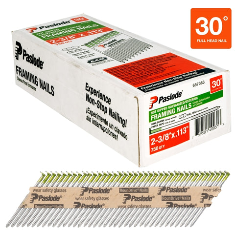 Paslode 657383 Framing Nail, 2-3/8 in L, Steel, Hot-Dipped Galvanized, Round Head, Ring Shank