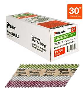 Paslode 657385 Series Framing Nail, Paper Tape Collation, 3 in L, Steel, Hot-Dipped Galvanized, Round Head, Ring Shank