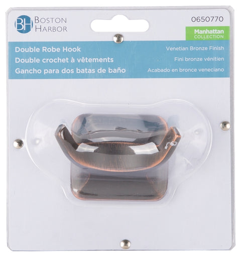 Boston Harbor 3653-35-07 Double Robe Hook, 2-Hook, Zinc, Venetian Bronze, Wall Mounting