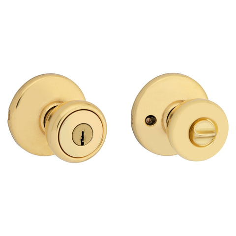 Kwikset 400T 3CP6K6 Entry Knob, Bell, Tylo, Polished Brass, K6 Keyway, 2-19/32 in L x 2-5/8 in W x 2-5/8 in H Dimensions