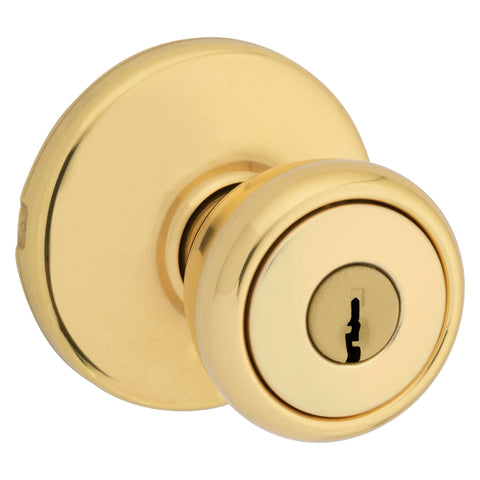 Kwikset 400T 3CP6K6 Entry Knob, Bell, Tylo, Polished Brass, K6 Keyway, 2-19/32 in L x 2-5/8 in W x 2-5/8 in H Dimensions