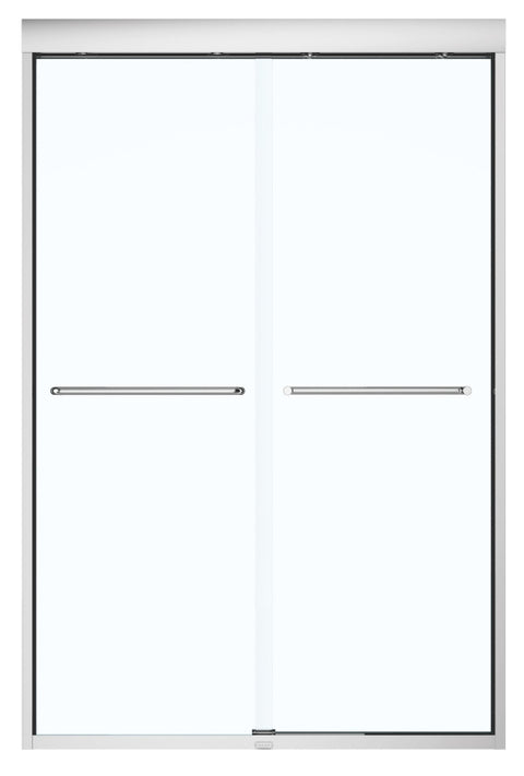 Maax Aura 135663-900-305 Sliding Shower Door, Brushed Nickel Frame, Clear Glass, Tempered Glass, Semi Frame, 2-Panel
