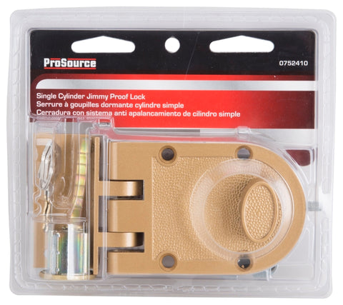 ProSource 6296404-PS Jimmy Proof Lock, Keyed Different Key, Brass, Brass, Kwikset Keyway, 1-2-3/8 in Thick Door