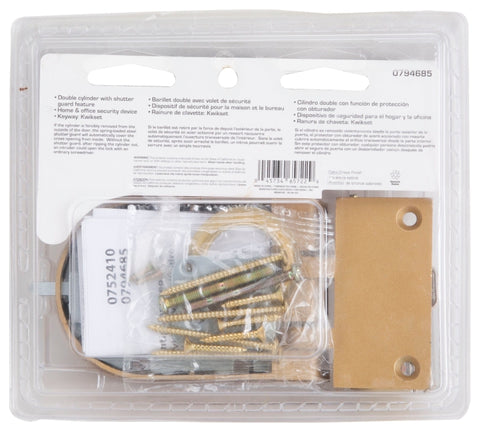 ProSource 6224331-PS Jimmy Proof Lock, Keyed Different Key, Brass, Brass, Kwikset Keyway, 1-2-3/8 in Thick Door