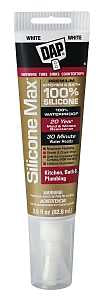 DAP SILICONE MAX 08795 Kitchen and Bath Sealant, Gloss White, 24 hr Curing, -35 to 140 deg F, 2.8 fl-oz Cartridge/Tube