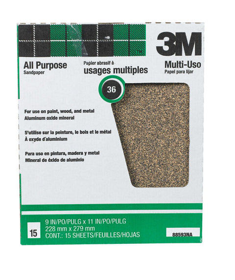 3M Aluminum Oxide Sandpaper 11 in. L 36 Grit Extra Coarse 1 pc.