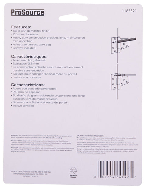 ProSource LR-182-PS Gate Hinge, Galvanized Steel, Galvanized, Fixed Pin, 180 deg Range of Motion, 46 (Pair) lb