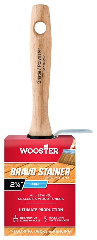 Wooster F5119-2 3/4 Paint Brush, White, Hardwood Handle, 2-3/4 in W, Stain Brush