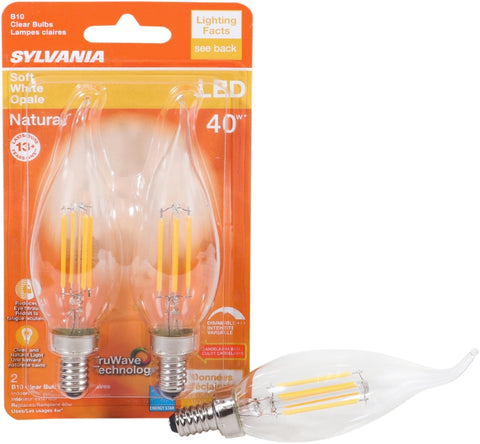 Sylvania 40755 Natural LED Bulb, 120 V, 350 Lumens, 4 W, B10 Bent Tip Lamp, 40 W Equivalent, E12 Lamp Base, Clear