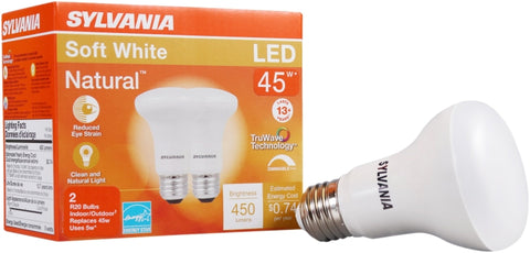 Sylvania 40788 Natural LED Bulb, 120 V, 450 Lumens, 5 W, R20 Lamp, 45 W Equivalent, E26 Lamp Base, Dimmable, Frosted