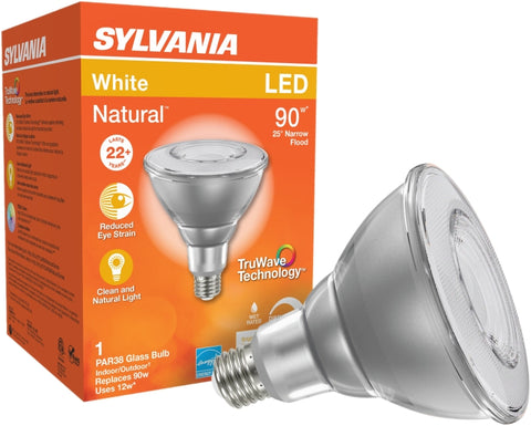 Sylvania 40899 Natural LED Bulb, Spotlight, 1100 Lumens, 13 W, PAR38 Lamp, E26 Lamp Base, Dimmable, Clear, Cool White