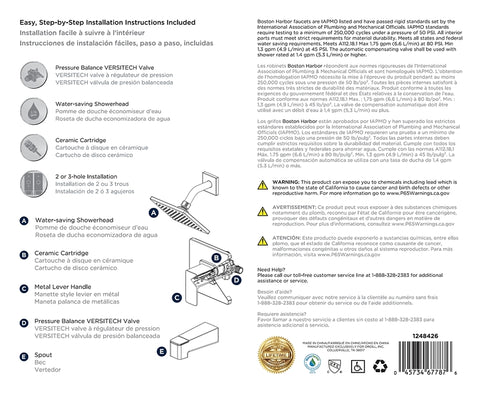 Boston Harbor F12A0006CP Faucet Tub-Shower, Fixed Mount Showerhead, 1.75 gpm Showerhead, 1 Spray Settings