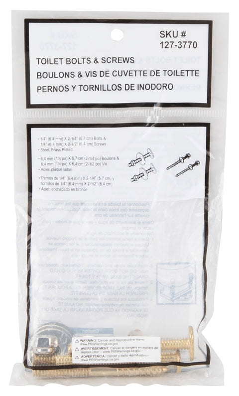 ProSource PMB-482-3L Bolt Screw Set, Steel, Brass, For: Use to Attach Toilet to Flange