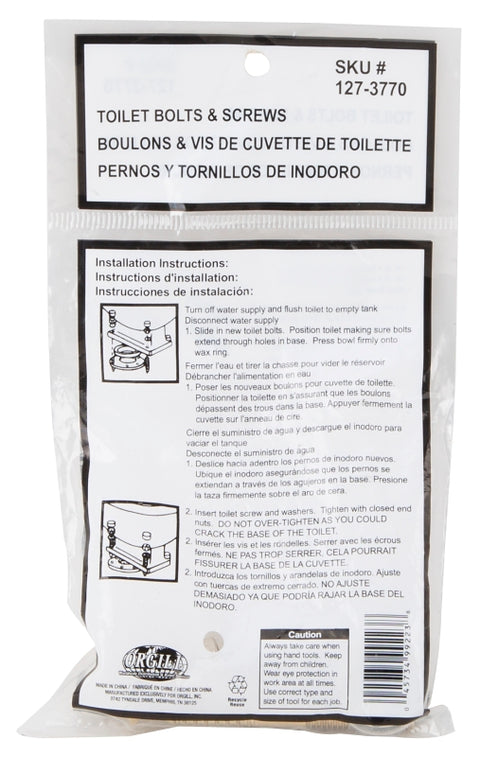 ProSource PMB-482-3L Bolt Screw Set, Steel, Brass, For: Use to Attach Toilet to Flange