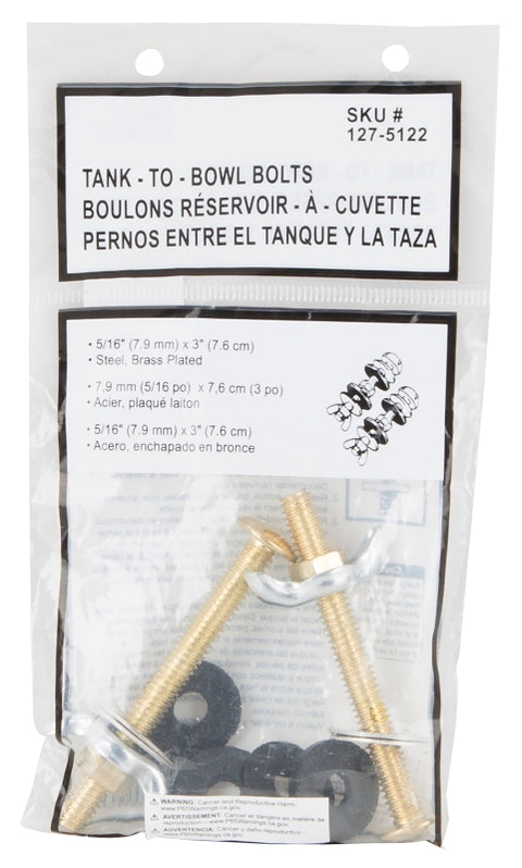 ProSource PMB-483-3L Tank-to-Bowl Connector Kit, Steel, Brass, For: Connecting Toilet Tank to Toilet Bowl