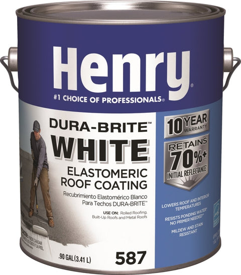 Henry HE587042 Elastomeric Roof Coating, White, 0.9 gal Pail, Cream, White, Pack of 4