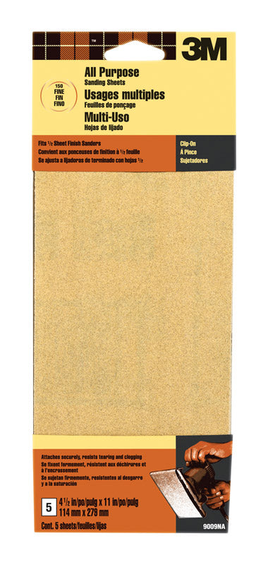 3M Aluminum Oxide Sandpaper 11 in. L 150 Grit Fine 5 pk