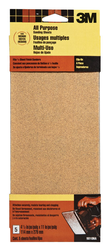 3M Aluminum Oxide Sandpaper 11 in. L 100 Grit Medium 5 pk