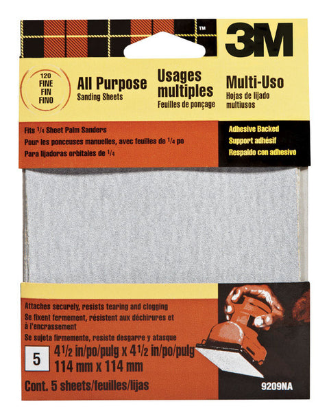 3M Aluminum Oxide Sandpaper 4-1/2 in. L 120 Grit Fine 5 pk