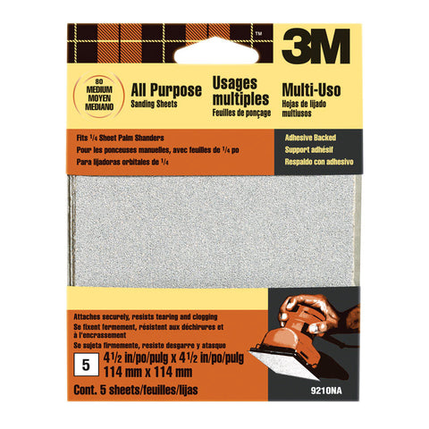 3M Aluminum Oxide Sandpaper 4-1/2 in. L 80 Grit Medium 5 pk