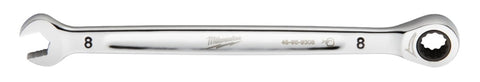 Milwaukee 45-96-9308 Ratcheting Combination Wrench, Metric, 8 mm Head, 5-3/4 in L, 12-Point, Steel, Chrome