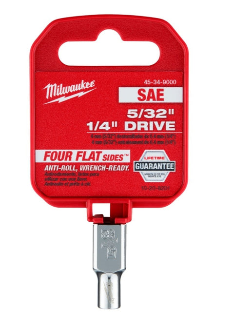 Milwaukee 45-34-9000 Socket, 5/32 in Socket, Standard Socket, 4.921 in OAL, 1/4 in Drive, 6 -Point, Chrome
