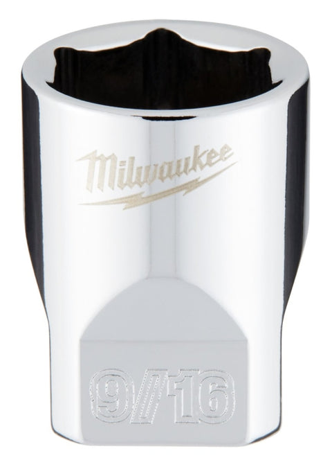 Milwaukee 45-34-9010 Socket, 9/16 in Socket, Standard Socket, 4.921 in OAL, 1/4 in Drive, 6 -Point, Chrome
