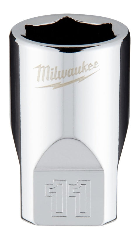 Milwaukee 45-34-9037 Socket, 11 mm Socket, Standard Socket, 4.921 in OAL, 1/4 in Drive, 6 -Point, Chrome Vanadium Steel