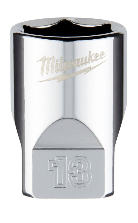 Milwaukee 45-34-9039 Socket, 13 mm Socket, Standard Socket, 4.921 in OAL, 1/4 in Drive, 6 -Point, Chrome Vanadium Steel