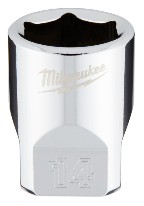 Milwaukee 45-34-9040 Socket, 14 mm Socket, Standard Socket, 4.921 in OAL, 1/4 in Drive, 6 -Point, Chrome Vanadium Steel