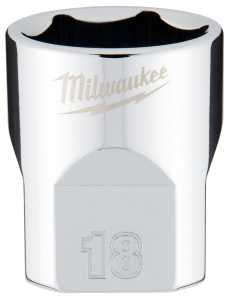 Milwaukee 45-34-9088 Socket, 18 mm Socket, Standard Socket, 3.543 in OAL, 3/8 in Drive, 6 -Point, Chrome Vanadium Steel