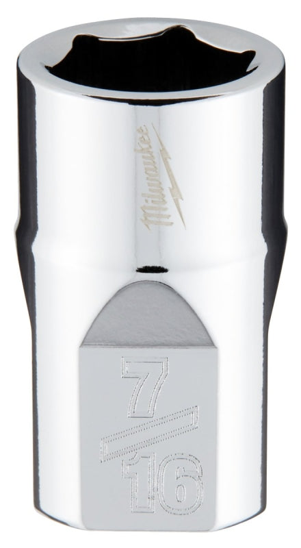 Milwaukee 45-34-9063 Socket, 7/16 in Socket, Standard Socket, 3.543 in OAL, 3/8 in Drive, 6 -Point, Chrome
