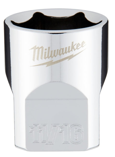 Milwaukee 45-34-9067 Socket, 11/16 in Socket, Standard Socket, 3.543 in OAL, 3/8 in Drive, 6 -Point, Chrome