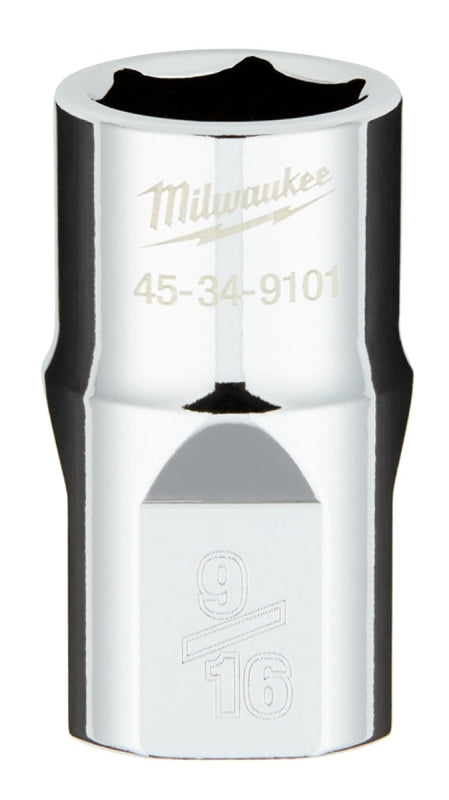 Milwaukee 45-34-9101 Socket, 9/16 in Socket, Standard Socket, 0.85 in OAL, 1/2 in Drive, 6 -Point, Chrome Vanadium Steel
