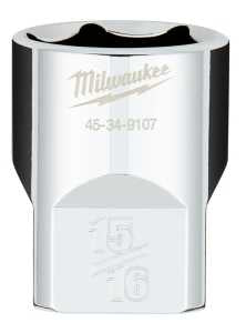 Milwaukee 45-34-9107 Socket, 15/16 in Socket, Standard Socket, 1-1/4 in OAL, 1/2 in Drive, 6 -Point, Chrome
