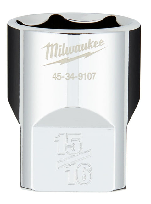 Milwaukee 45-34-9107 Socket, 15/16 in Socket, Standard Socket, 1-1/4 in OAL, 1/2 in Drive, 6 -Point, Chrome
