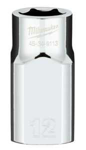Milwaukee 45-34-9113 Socket, 12 mm Socket, Standard Socket, 1/2 in Drive, 6 -Point, Chrome Vanadium Steel, Chrome