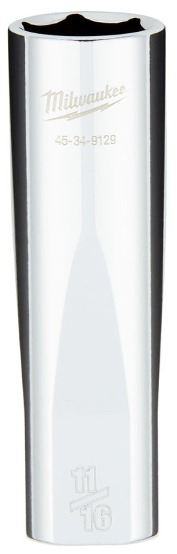 Milwaukee 45-34-9129 Socket, 11/16 in Socket, Deep Socket, 1.1 in OAL, 1/2 in Drive, 6 -Point, Chrome Vanadium Steel
