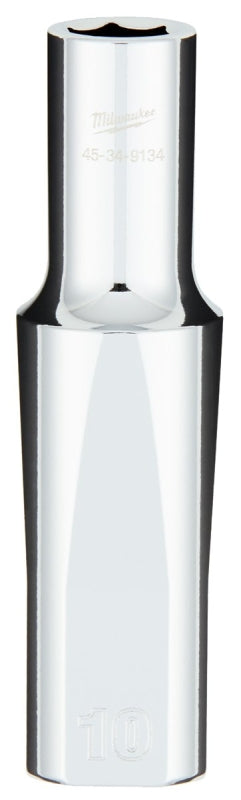 Milwaukee 45-34-9134 Socket, 10 mm Socket, Deep Socket, 0.85 in OAL, 1/2 in Drive, 6 -Point, Chrome Vanadium Steel