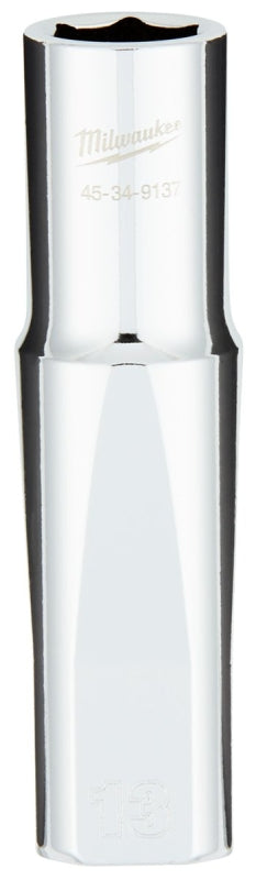 Milwaukee 45-34-9137 Socket, 13 mm Socket, Deep Socket, 0.85 in OAL, 1/2 in Drive, 6 -Point, Chrome Vanadium Steel