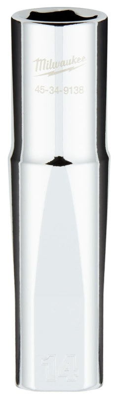 Milwaukee 45-34-9138 Socket, 14 mm Socket, Deep Socket, 0.85 in OAL, 1/2 in Drive, 6 -Point, Chrome Vanadium Steel